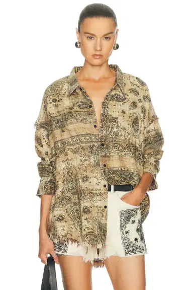 R13 Shredded Seam Drop Neck Shirt | Thumbnail 1 R13 Shredded Seam Drop Neck Shirt | Thumbnail 1