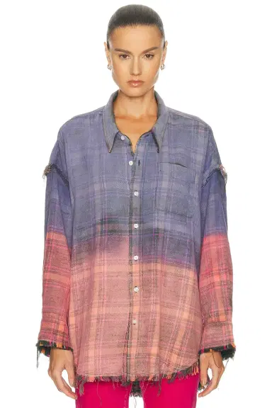 R13 Reversible Shredded Seam Drop Neck Shirt | Thumbnail 1 R13 Reversible Shredded Seam Drop Neck Shirt | Thumbnail 1