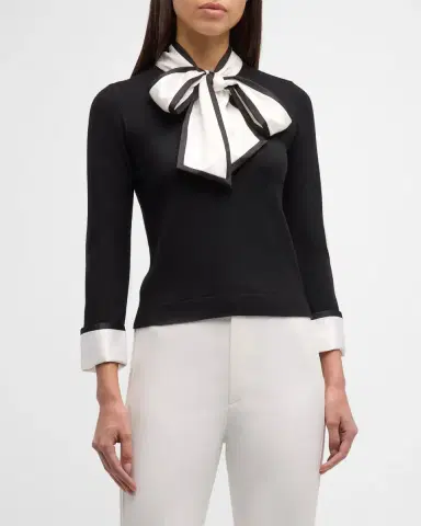 ALICE + OLIVIA Justina Combo Tie-Neck Pullover | Thumbnail 2 ALICE + OLIVIA Justina Combo Tie-Neck Pullover | Thumbnail 2