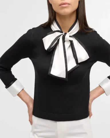 ALICE + OLIVIA Justina Combo Tie-Neck Pullover | Thumbnail 7 ALICE + OLIVIA Justina Combo Tie-Neck Pullover | Thumbnail 7