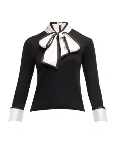 ALICE + OLIVIA Justina Combo Tie-Neck Pullover | Thumbnail 1 ALICE + OLIVIA Justina Combo Tie-Neck Pullover | Thumbnail 1
