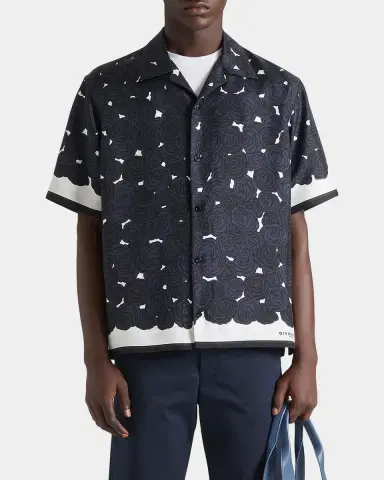 Givenchy Men's Roses Boxy-Fit Silk Bowling Shirt | Thumbnail 4 Givenchy Men's Roses Boxy-Fit Silk Bowling Shirt | Thumbnail 4