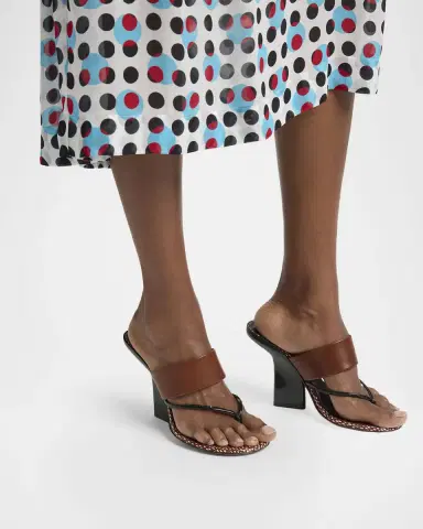 Dries Van Noten 90mm Mixed Leather Curved-Heel Thong Sandals | Thumbnail 2 Dries Van Noten 90mm Mixed Leather Curved-Heel Thong Sandals | Thumbnail 2