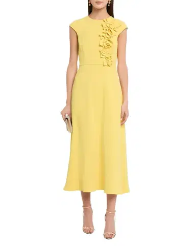 Badgley Mischka Floral Applique Stretch Crepe Midi Dress | Thumbnail 1 Badgley Mischka Floral Applique Stretch Crepe Midi Dress | Thumbnail 1