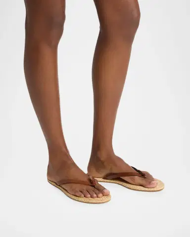 Saint Laurent Maine Raffia and Leather Thong Sandals | Thumbnail 2 Saint Laurent Maine Raffia and Leather Thong Sandals | Thumbnail 2