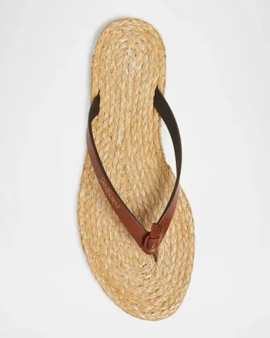 Saint Laurent Maine Raffia and Leather Thong Sandals | Thumbnail 6 Saint Laurent Maine Raffia and Leather Thong Sandals | Thumbnail 6