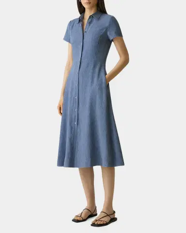 Theory Short-Sleeve Button-Front Linen-Blend Midi Dress | Thumbnail 2 Theory Short-Sleeve Button-Front Linen-Blend Midi Dress | Thumbnail 2