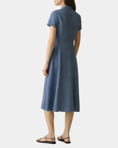 Theory Short-Sleeve Button-Front Linen-Blend Midi Dress | Thumbnail 3 Theory Short-Sleeve Button-Front Linen-Blend Midi Dress | Thumbnail 3