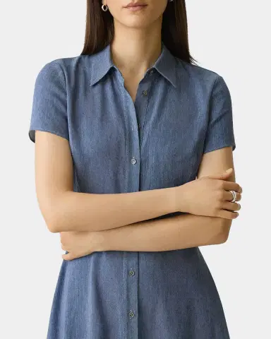 Theory Short-Sleeve Button-Front Linen-Blend Midi Dress | Thumbnail 4 Theory Short-Sleeve Button-Front Linen-Blend Midi Dress | Thumbnail 4