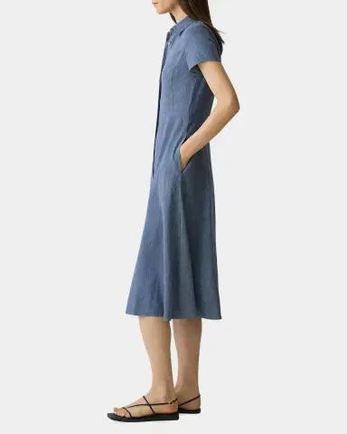 Theory Short-Sleeve Button-Front Linen-Blend Midi Dress | Thumbnail 5 Theory Short-Sleeve Button-Front Linen-Blend Midi Dress | Thumbnail 5