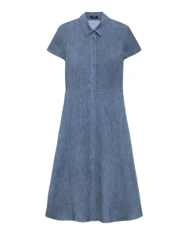 Theory Short-Sleeve Button-Front Linen-Blend Midi Dress | Thumbnail 1 Theory Short-Sleeve Button-Front Linen-Blend Midi Dress | Thumbnail 1