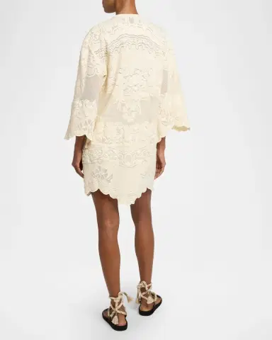 Isabel Marant Solara Floral Jacquard Lace-Up Mini Caftan Dress | Thumbnail 3 Isabel Marant Solara Floral Jacquard Lace-Up Mini Caftan Dress | Thumbnail 3