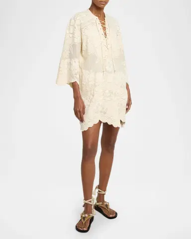 Isabel Marant Solara Floral Jacquard Lace-Up Mini Caftan Dress | Thumbnail 4 Isabel Marant Solara Floral Jacquard Lace-Up Mini Caftan Dress | Thumbnail 4