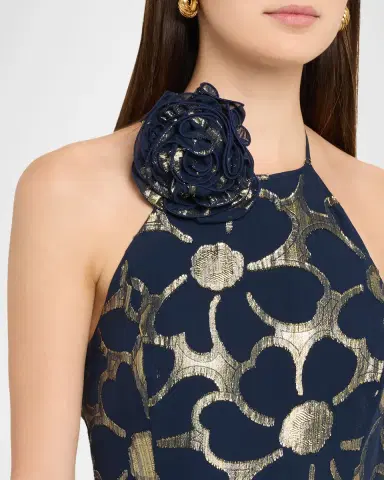 Ramy Brook Idella Ruffle-Trim Metallic Floral Halter Gown | Thumbnail 5 Ramy Brook Idella Ruffle-Trim Metallic Floral Halter Gown | Thumbnail 5