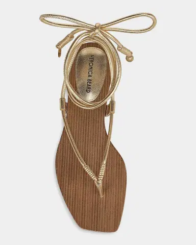 Veronica Beard Rosetta Metallic Leather Ankle-Wrap Flat Sandals | Thumbnail 3 Veronica Beard Rosetta Metallic Leather Ankle-Wrap Flat Sandals | Thumbnail 3