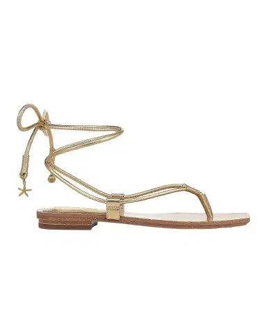 Veronica Beard Rosetta Metallic Leather Ankle-Wrap Flat Sandals | Thumbnail 1 Veronica Beard Rosetta Metallic Leather Ankle-Wrap Flat Sandals | Thumbnail 1