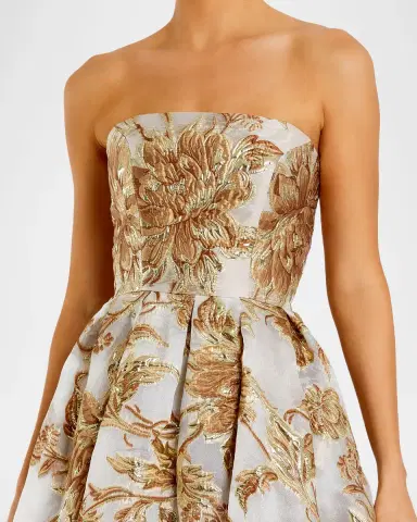 Mac Duggal Petite Strapless Brocade Fit & Flare Midi Dress w/ Pockets | Thumbnail 4 Mac Duggal Petite Strapless Brocade Fit & Flare Midi Dress w/ Pockets | Thumbnail 4