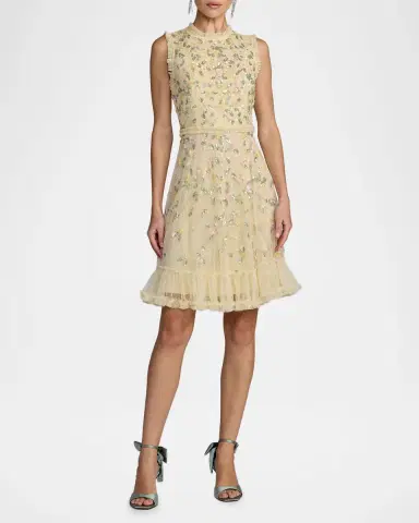 Mac Duggal Ruffle-Trim Floral Sequin Mesh Dress | Thumbnail 2 Mac Duggal Ruffle-Trim Floral Sequin Mesh Dress | Thumbnail 2