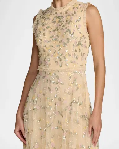 Mac Duggal Ruffle-Trim Floral Sequin Mesh Dress | Thumbnail 4 Mac Duggal Ruffle-Trim Floral Sequin Mesh Dress | Thumbnail 4