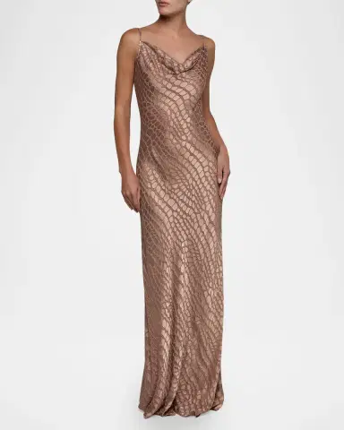L'AGENCE Christine Cowl-Neck Burnout Satin Gown | Thumbnail 2 L'AGENCE Christine Cowl-Neck Burnout Satin Gown | Thumbnail 2