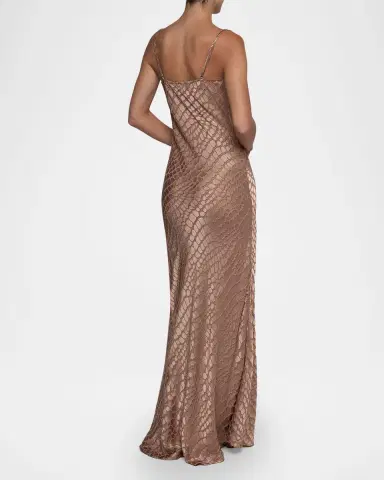 L'AGENCE Christine Cowl-Neck Burnout Satin Gown | Thumbnail 3 L'AGENCE Christine Cowl-Neck Burnout Satin Gown | Thumbnail 3