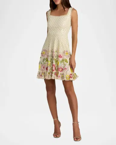 Mac Duggal Ruffle-Trim Floral Sequin Mesh Mini Dress | Thumbnail 2 Mac Duggal Ruffle-Trim Floral Sequin Mesh Mini Dress | Thumbnail 2