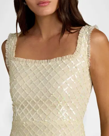 Mac Duggal Ruffle-Trim Floral Sequin Mesh Mini Dress | Thumbnail 4 Mac Duggal Ruffle-Trim Floral Sequin Mesh Mini Dress | Thumbnail 4