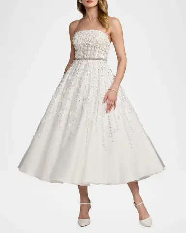 Mac Duggal Strapless Beaded Fit-&-Flare Midi Dress | Thumbnail 2 Mac Duggal Strapless Beaded Fit-&-Flare Midi Dress | Thumbnail 2