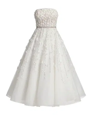 Mac Duggal Strapless Beaded Fit-&-Flare Midi Dress | Thumbnail 1 Mac Duggal Strapless Beaded Fit-&-Flare Midi Dress | Thumbnail 1