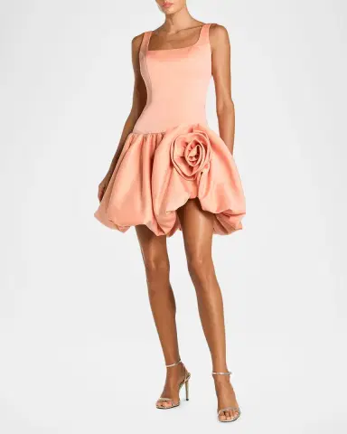 Mac Duggal Rosette Satin Bubble-Hem Mini Dress | Thumbnail 2 Mac Duggal Rosette Satin Bubble-Hem Mini Dress | Thumbnail 2