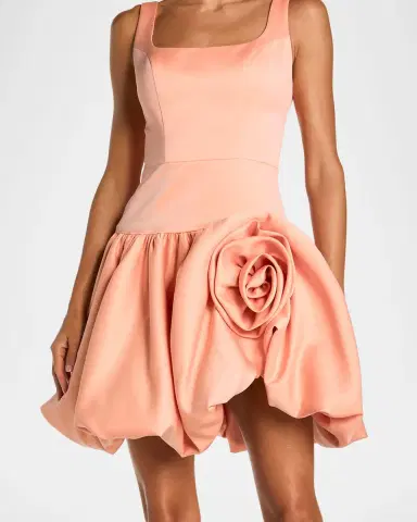 Mac Duggal Rosette Satin Bubble-Hem Mini Dress | Thumbnail 4 Mac Duggal Rosette Satin Bubble-Hem Mini Dress | Thumbnail 4