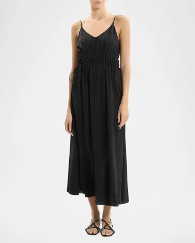 Theory Gathered Drawstring-Waist Midi Dress | Thumbnail 2 Theory Gathered Drawstring-Waist Midi Dress | Thumbnail 2