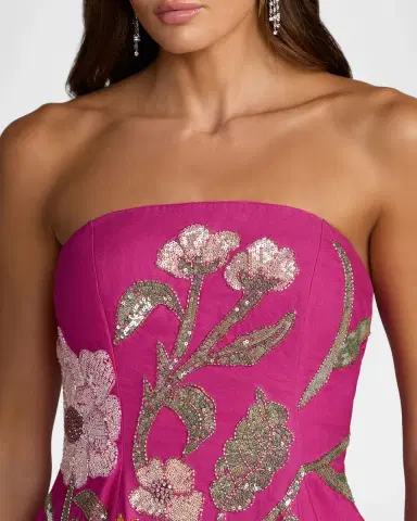 Mac Duggal Strapless Floral-Embellished A-Line Midi Dress | Thumbnail 3 Mac Duggal Strapless Floral-Embellished A-Line Midi Dress | Thumbnail 3