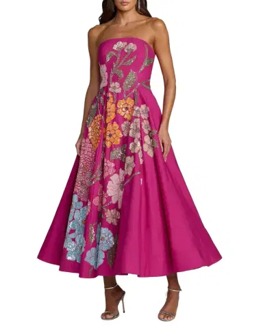 Mac Duggal Strapless Floral-Embellished A-Line Midi Dress | Thumbnail 1 Mac Duggal Strapless Floral-Embellished A-Line Midi Dress | Thumbnail 1