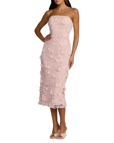 Mac Duggal Strapless Floral Lace Midi Sheath Dress | Thumbnail 1 Mac Duggal Strapless Floral Lace Midi Sheath Dress | Thumbnail 1