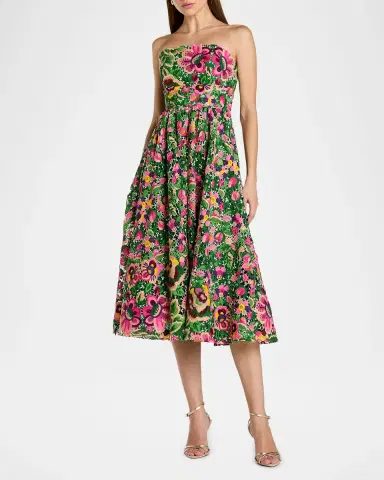 Mac Duggal Strapless Floral Lace Midi Dress | Thumbnail 2 Mac Duggal Strapless Floral Lace Midi Dress | Thumbnail 2