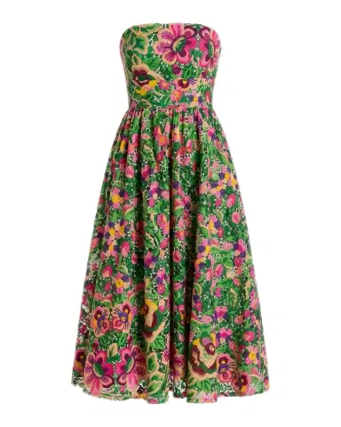 Mac Duggal Strapless Floral Lace Midi Dress | Thumbnail 1 Mac Duggal Strapless Floral Lace Midi Dress | Thumbnail 1