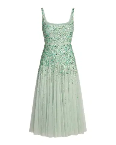 Mac Duggal Beaded Mesh Midi Dress | Thumbnail 1 Mac Duggal Beaded Mesh Midi Dress | Thumbnail 1