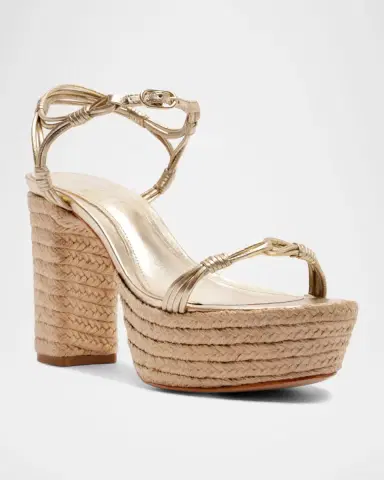 Schutz 100mm Nara Metallic Leather Espadrille Platform Sandals | Thumbnail 2 Schutz 100mm Nara Metallic Leather Espadrille Platform Sandals | Thumbnail 2