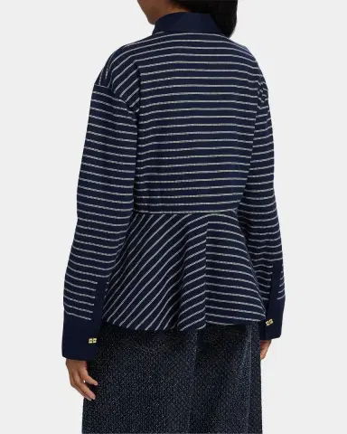 Ganni Striped Single Piqué Cotton Peplum Top | Thumbnail 3 Ganni Striped Single Piqué Cotton Peplum Top | Thumbnail 3