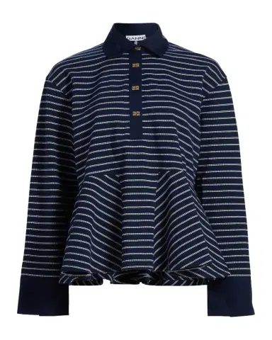 Ganni Striped Single Piqué Cotton Peplum Top | Thumbnail 1 Ganni Striped Single Piqué Cotton Peplum Top | Thumbnail 1