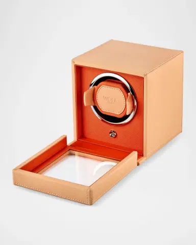 WOLF Cub Single Watch Winder with Cover, Seltzer Peach/Orange | Thumbnail 4 WOLF Cub Single Watch Winder with Cover, Seltzer Peach/Orange | Thumbnail 4