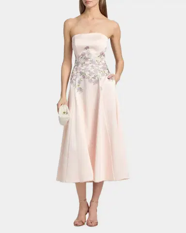 Kay Unger New York Tabitha Floral Tea-Length Strapless Cocktail Dress | Thumbnail 3 Kay Unger New York Tabitha Floral Tea-Length Strapless Cocktail Dress | Thumbnail 3
