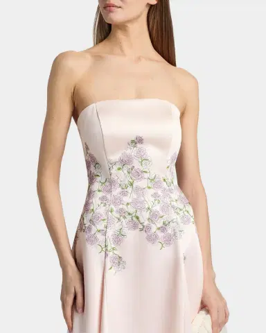 Kay Unger New York Tabitha Floral Tea-Length Strapless Cocktail Dress | Thumbnail 4 Kay Unger New York Tabitha Floral Tea-Length Strapless Cocktail Dress | Thumbnail 4