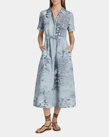 SIMKHAI Audria Floral Linen-Blend Belted Midi-Dress | Thumbnail 2 SIMKHAI Audria Floral Linen-Blend Belted Midi-Dress | Thumbnail 2