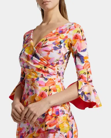 Chiara Boni La Petite Robe Triana Floral Stretch Bell-Sleeve Knee-Length Dress | Thumbnail 5 Chiara Boni La Petite Robe Triana Floral Stretch Bell-Sleeve Knee-Length Dress | Thumbnail 5