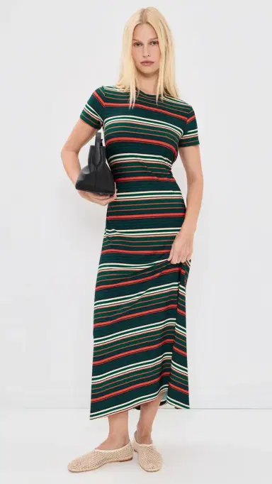 Proenza Schouler White Label Noelle Dress in Striped Jersey Spruce ulti | Thumbnail 5 Proenza Schouler White Label Noelle Dress in Striped Jersey Spruce ulti | Thumbnail 5