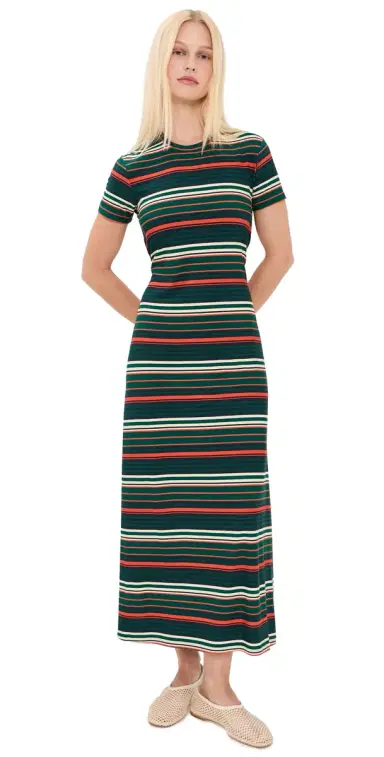 Proenza Schouler White Label Noelle Dress in Striped Jersey Spruce ulti | Thumbnail 1 Proenza Schouler White Label Noelle Dress in Striped Jersey Spruce ulti | Thumbnail 1