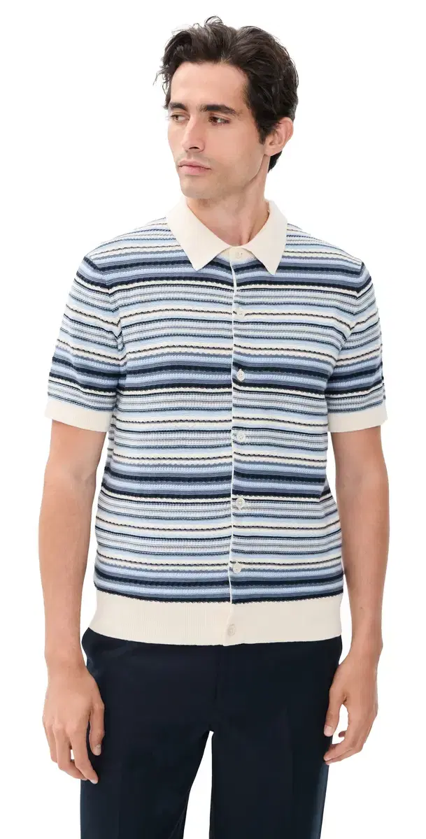 Nolan triped Button Sweater Navy Multi Nolan triped Button Sweater Navy Multi