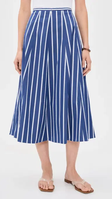 Madewell A-Line Midi Skirt in Poplin Petrol Navy tripe | Thumbnail 2 Madewell A-Line Midi Skirt in Poplin Petrol Navy tripe | Thumbnail 2